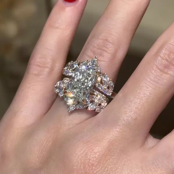 5.5ct Radiant Cut Three-pieces Crown Wedding Ring Set Metal