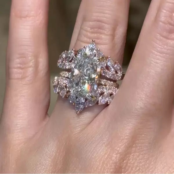 5.5ct Radiant Cut Three-pieces Crown Wedding Ring Set Metal