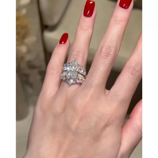 5.5ct Radiant Cut Three-pieces Crown Wedding Ring Set Metal