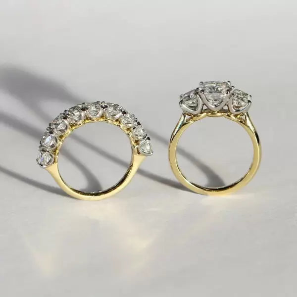 3ct Cushion Cut Three Stone Two Tone Wedding Ring Set Metal