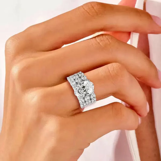 5ct Oval Cut White Sapphire 3pcs Bridal Set Metal