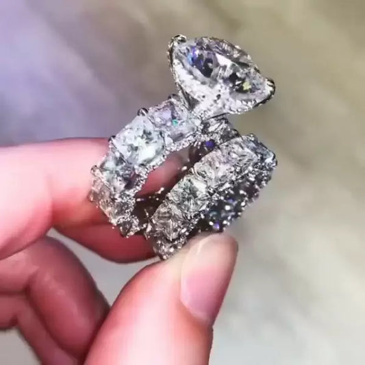 5ct Round Cut White Sapphire 2pcs Bridal Set Metal