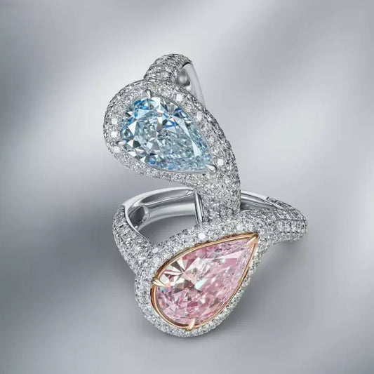 4.04ct Pear Cut Pink & Blue Sapphire 2pcs Bridal Set