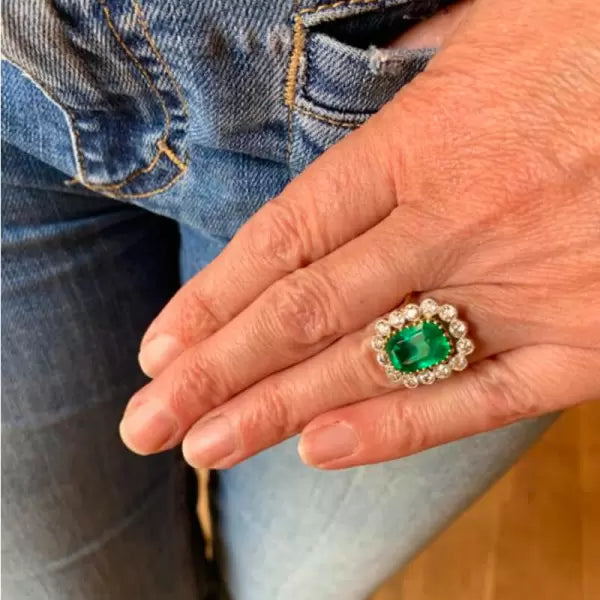 3 CT Emerald Cut Halo Gold Engagement Ring