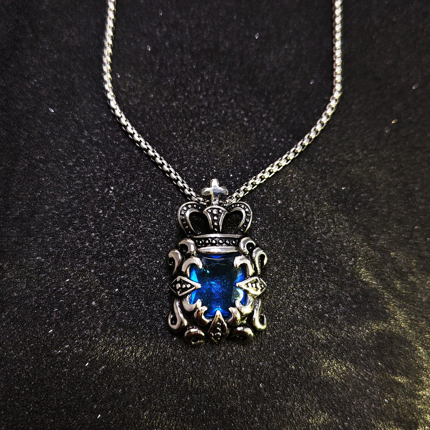 Vintage Crown Sapphire 316 Stainless Steel Pendant Necklace | Unisex Punk Fashion, 65cm Chain（GS-20250912-5）