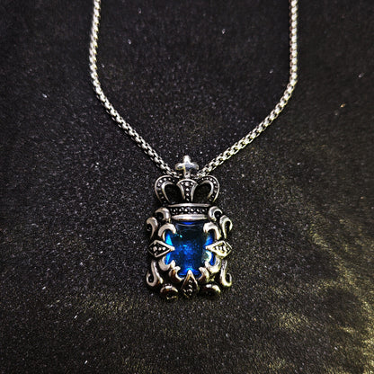 Vintage Crown Sapphire 316 Stainless Steel Pendant Necklace | Unisex Punk Fashion, 65cm Chain（GS-20250912-5）