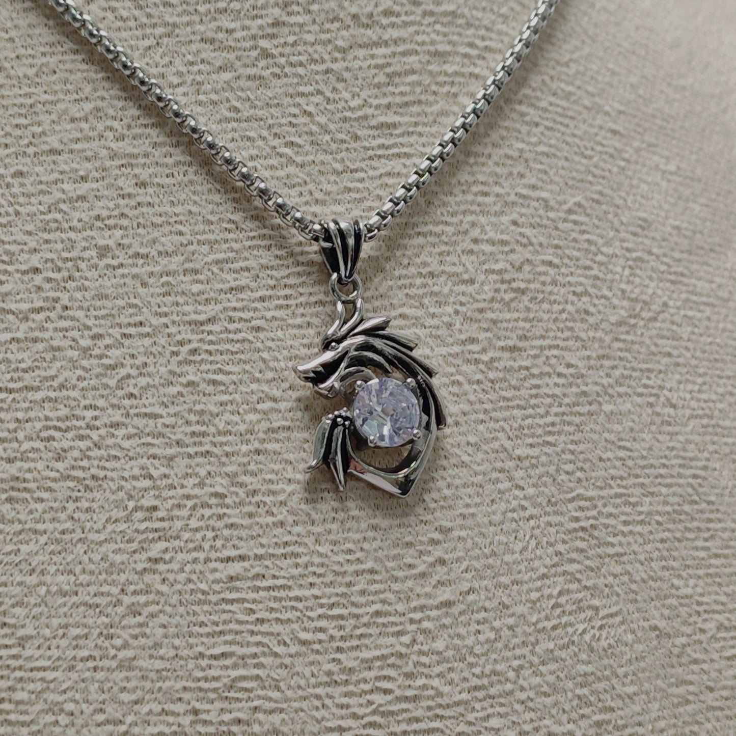 Street Style 316 Stainless Steel Dragon Pendant with Crystal Accents | 65cm Chain（GS-20250912-10）