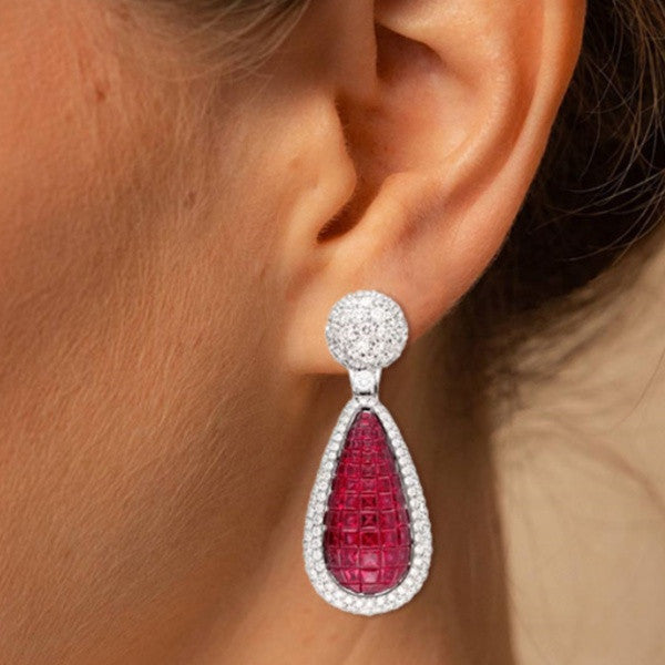 15ctw Vintage Asscher Cut Ruby Invisible Setting Earrings