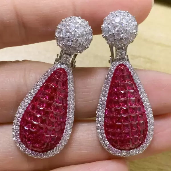 15ctw Vintage Asscher Cut Ruby Invisible Setting Earrings