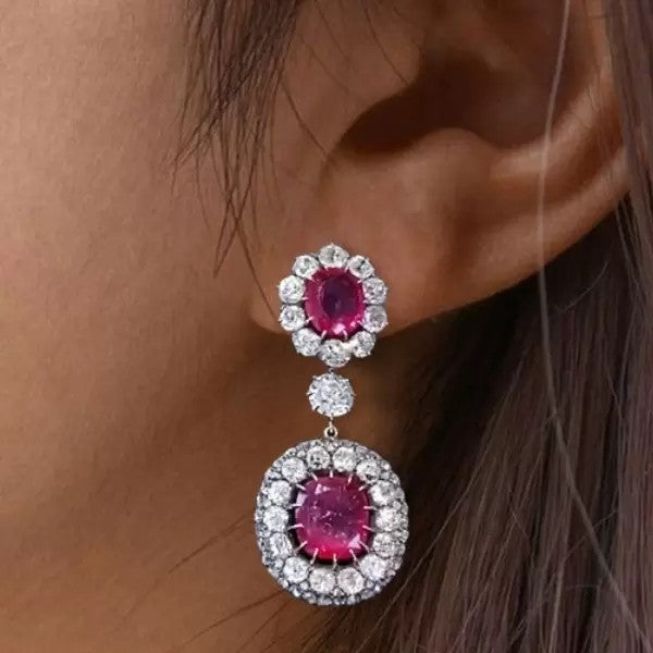 20ctw Vintage Oval & Cushion Cut Ruby Cocktail Drop Earrings