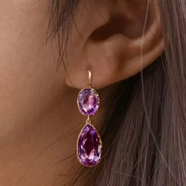 24ctw Victorian Pear & Oval Cut Amethyst Earrings