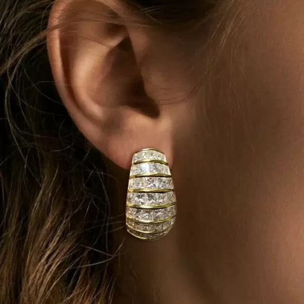 7ctw Princess Cut White Sapphire Hoop Earrings