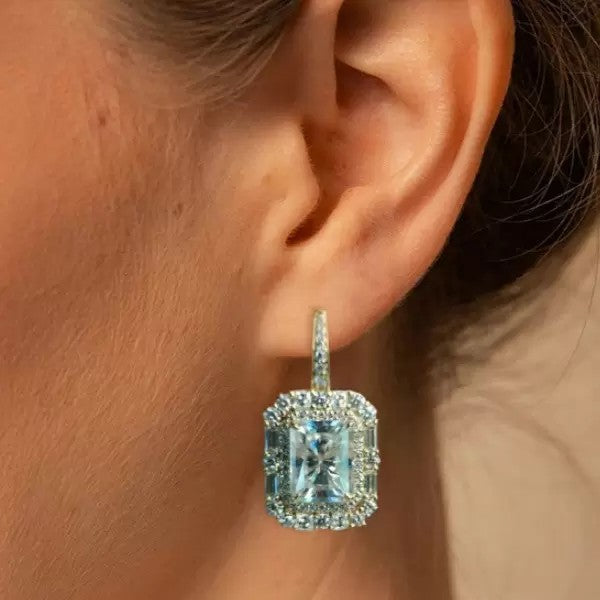 6ctw Radiant Cut White Sapphire Halo Drop Earrings