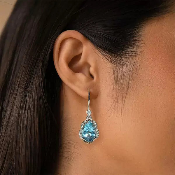 6ctw Pear Cut Aquamarine Decorated Drop Earrings