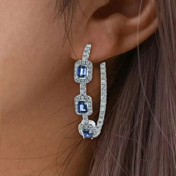 5ctw Emerald Cut Sapphire Hoop Earrings