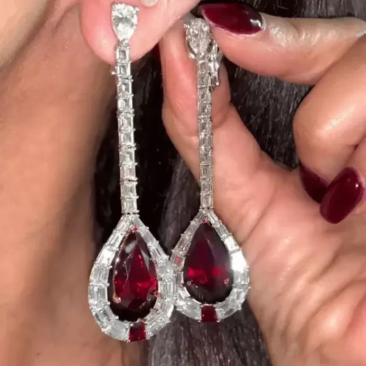 Pear Cut Ruby Drop Earrings
