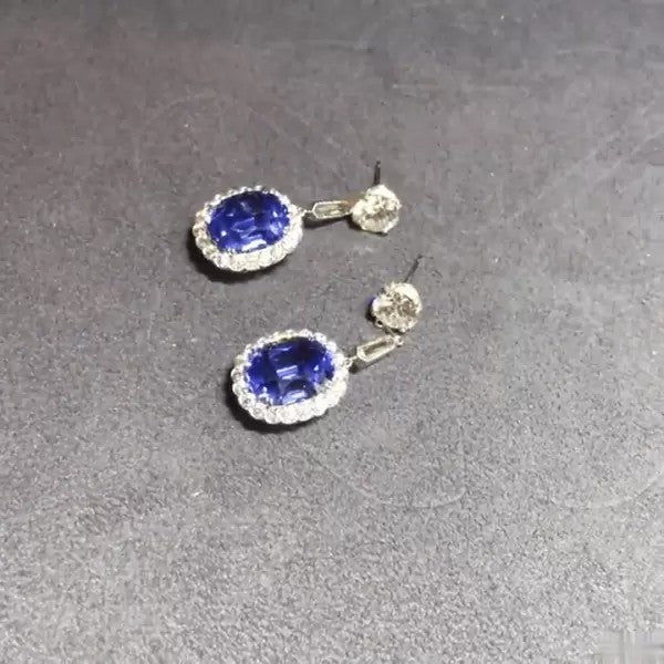 Oval Cut Sapphire Halo 925 Sterling Silver Earrings