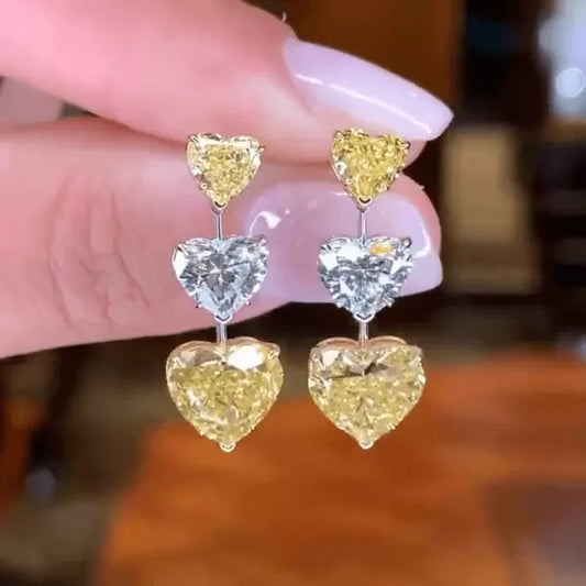 Heart Shape Fancy Yellow And White Sapphire Drop Earrings