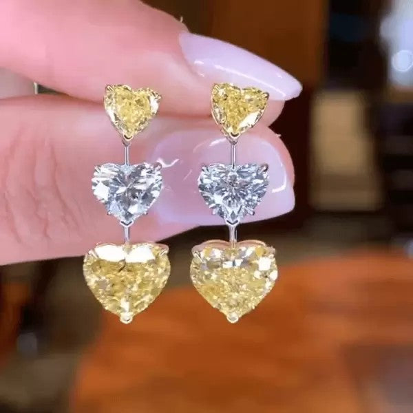 Heart Shape Fancy Yellow And White Sapphire Drop Earrings