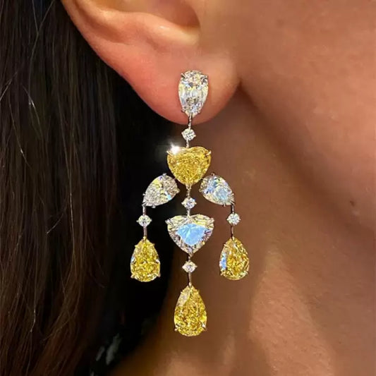 DazzlRing Yellow And White Sapphire Spectacular Drop Earrings