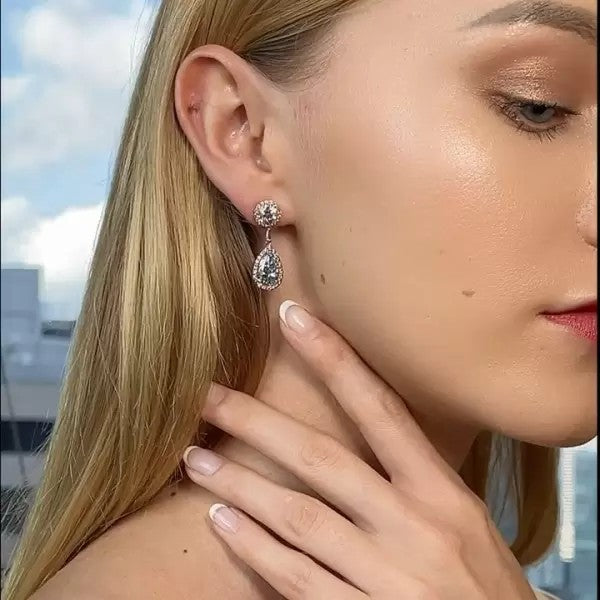 Pink Halo Blue Drop Earrings