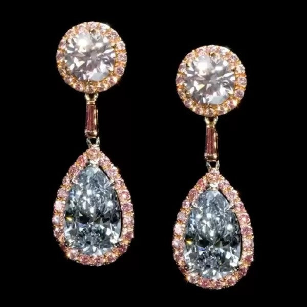 Pink Halo Blue Drop Earrings