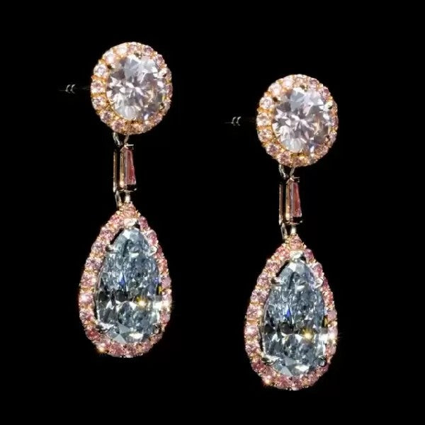 Pink Halo Blue Drop Earrings