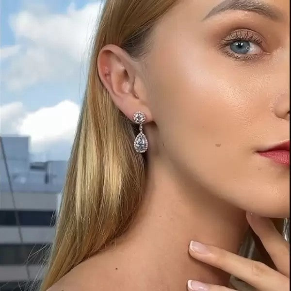 Pink Halo Blue Drop Earrings