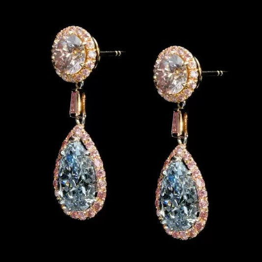 Pink Halo Blue Drop Earrings