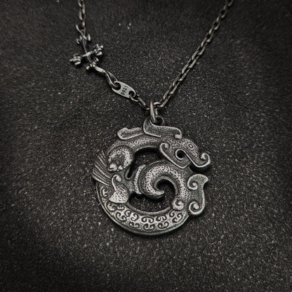 Solid 925 Sterling Silver Dragon Pendant Necklace | Vintage Original Design, Unisex Couple Style（YS-20250926-1）