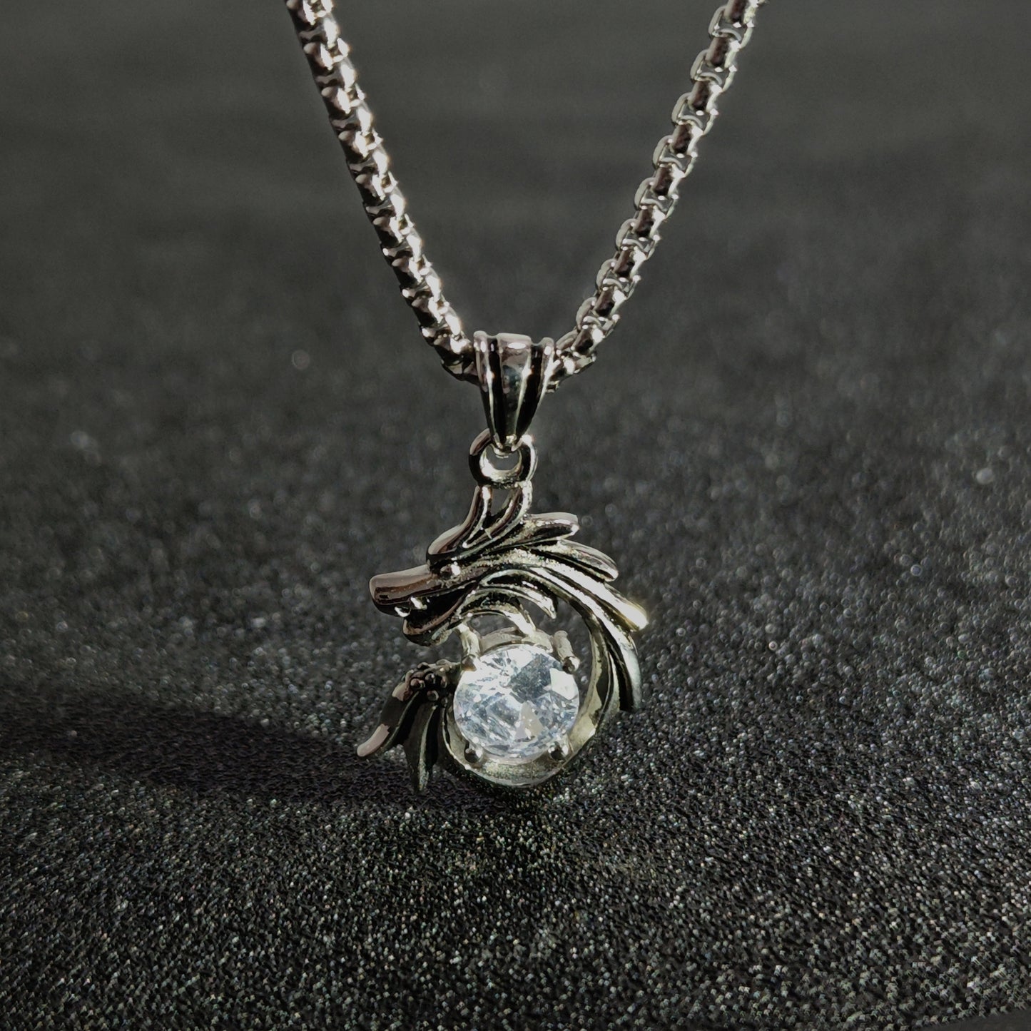 Street Style 316 Stainless Steel Dragon Pendant with Crystal Accents | 65cm Chain（GS-20250912-10）