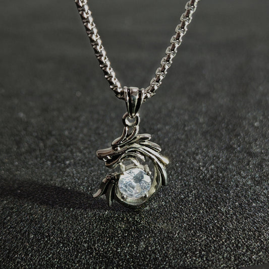Street Style 316 Stainless Steel Dragon Pendant with Crystal Accents | 65cm Chain（GS-20250912-10）
