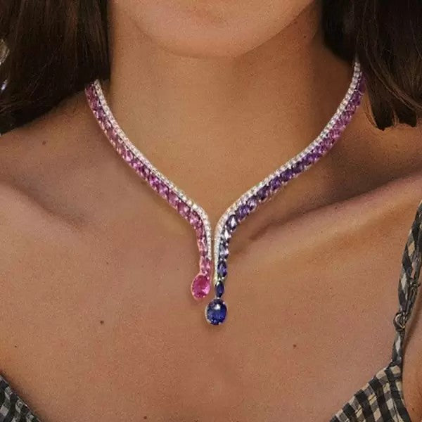 30ctw Oval & Round Cut Ruby & Sapphire Statement Necklace