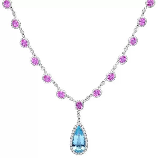 8.57ct Pear Cut Aquamarine Pendant Drop Necklace