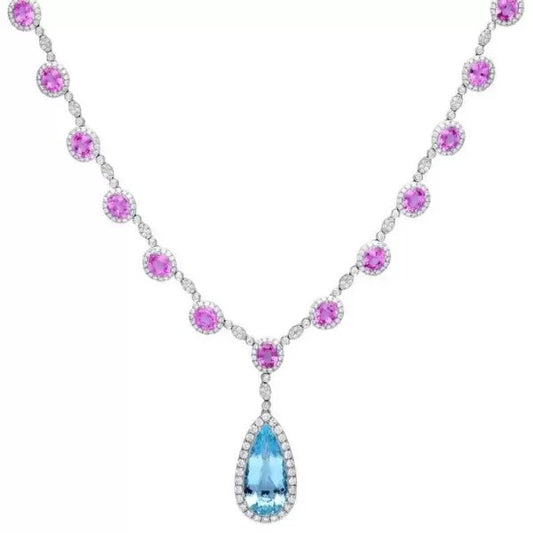 8.57ct Pear Cut Aquamarine Pendant Drop Necklace