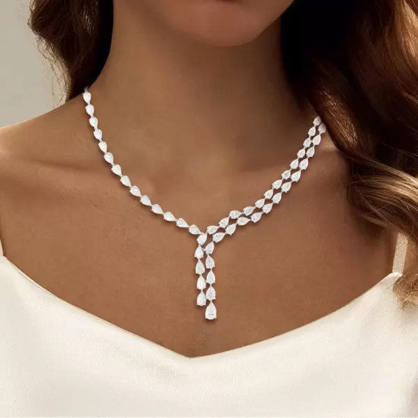 17.8ct Pear Cut White Sapphire Statement Necklace