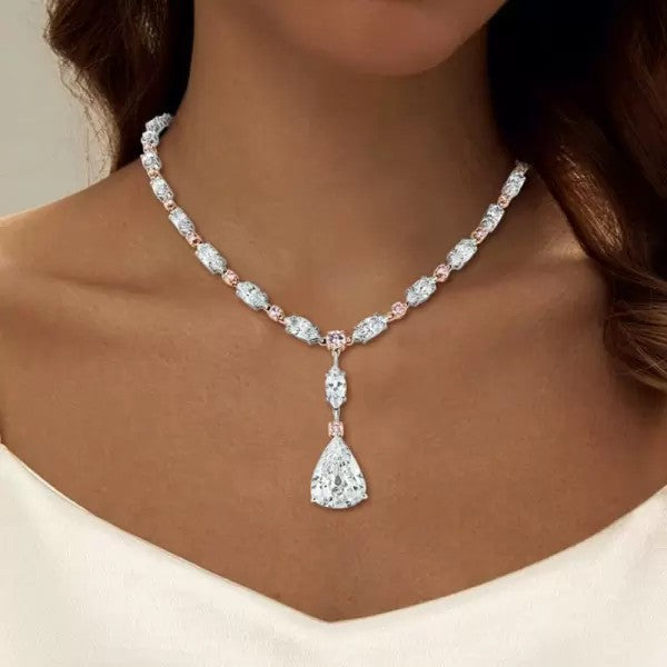 27.76ct Pear Cut White Sapphire Statement Necklace