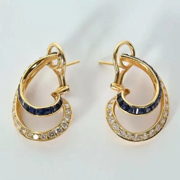 6.2ctw Princess Cut Sapphire And White Sapphire Oscar Heyman Earrings