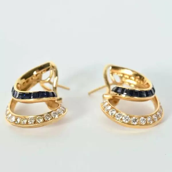 6.2ctw Princess Cut Sapphire And White Sapphire Oscar Heyman Earrings
