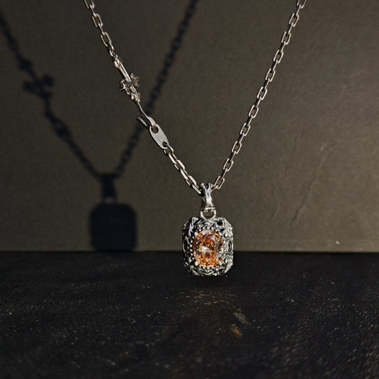 Vintage Oxidized Natural Gemstone Pendant Necklace | Luxury Trendy Unisex Hip-Hop Style with Sterling Silver Chain（YS-20250926-4）