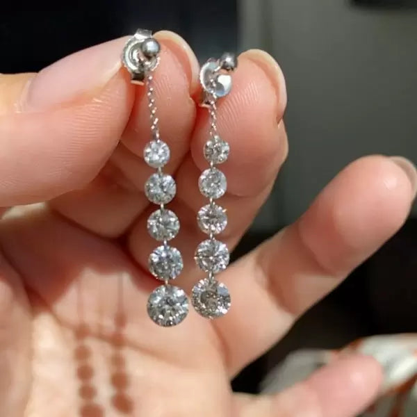 1.55ct 5-Stones Round Cut White Sapphire Drop Earrings