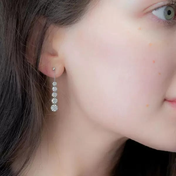 1.55ct 5-Stones Round Cut White Sapphire Drop Earrings