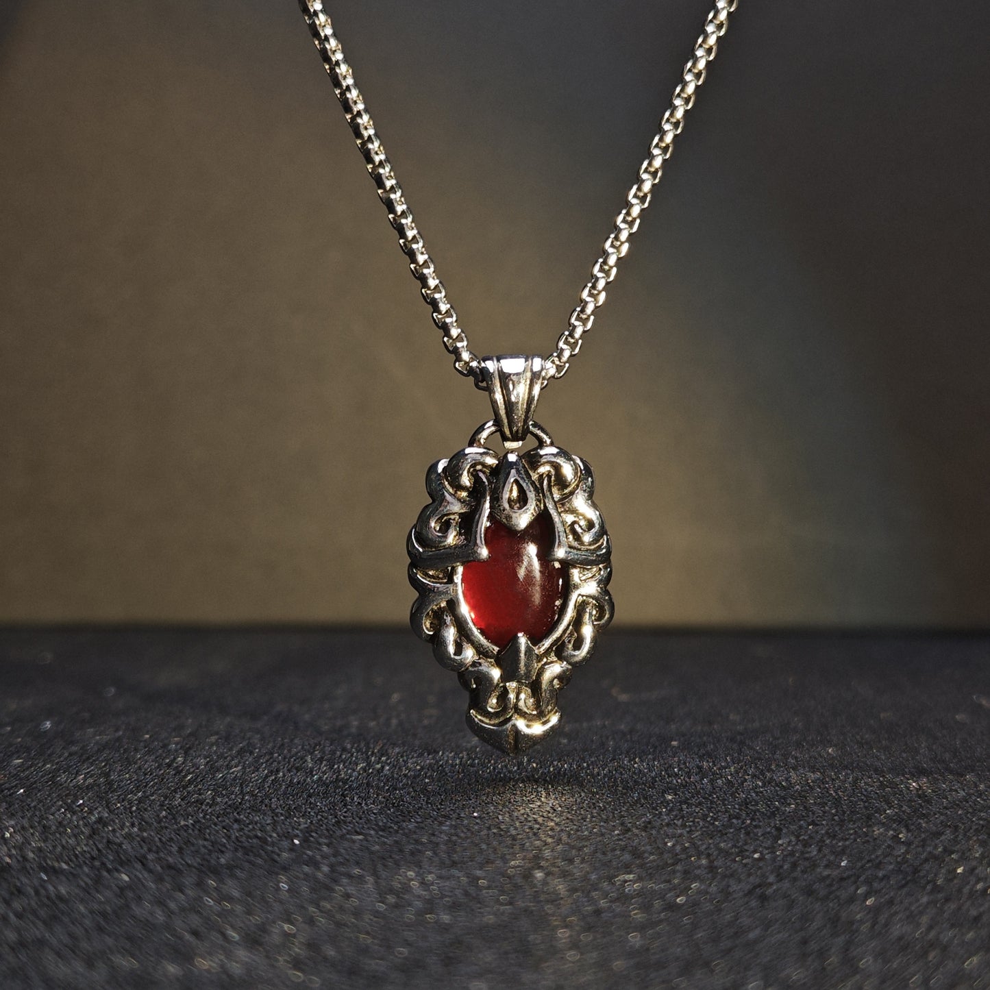 Vintage Black & Red 316 Stainless Steel Pendant Necklace | Unisex Punk Fashion, 65cm Chain（GS-20250912-4）