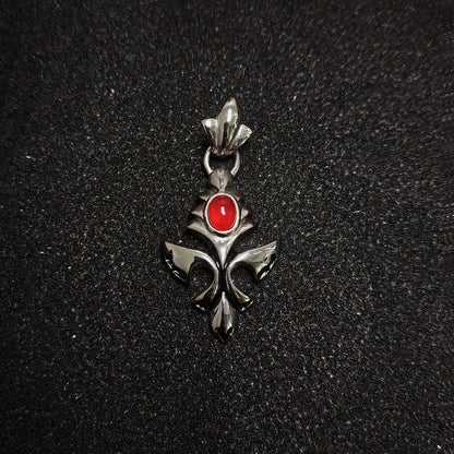 Vintage Cross Pendant Necklace with Red Gem | 316 Stainless Steel Punk Style, 65cm Chain（GS-20250912-7）