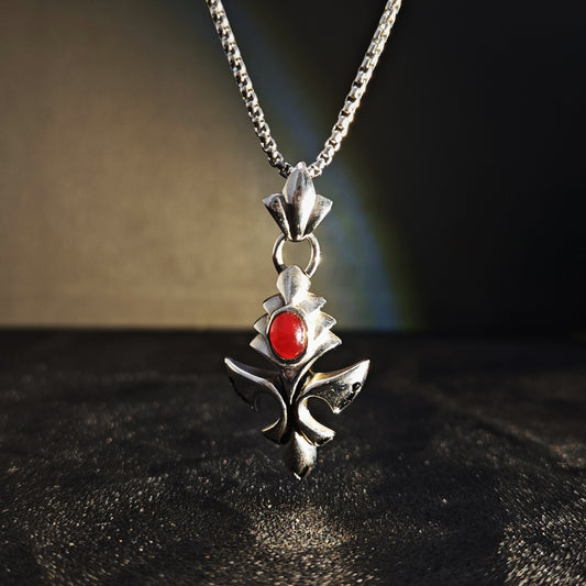 Vintage Cross Pendant Necklace with Red Gem | 316 Stainless Steel Punk Style, 65cm Chain（GS-20250912-7）