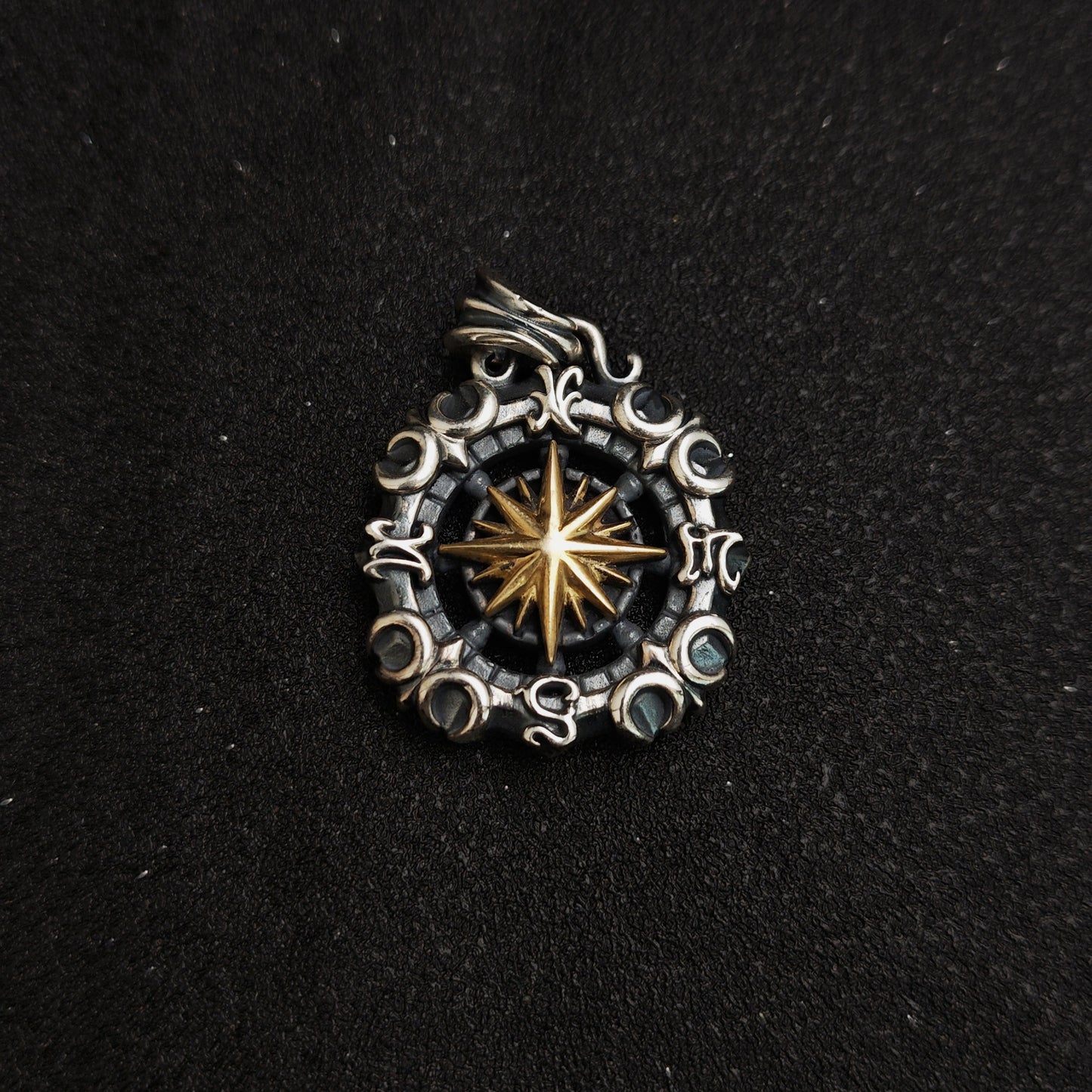 925 Sterling Silver Nautical Star Compass Pendant Necklace | Vintage Anchor Design（YS-20250926-5）