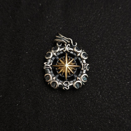 925 Sterling Silver Nautical Star Compass Pendant Necklace | Vintage Anchor Design（YS-20250926-5）