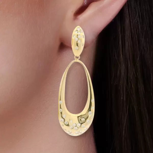 0.8Ctw Round Cut White Sapphire Teardrop Open Earrings