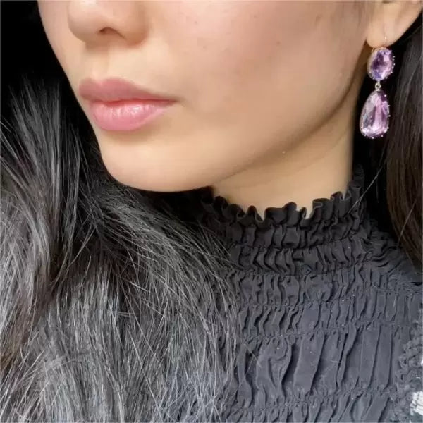 24ctw Victorian Pear & Oval Cut Amethyst Earrings