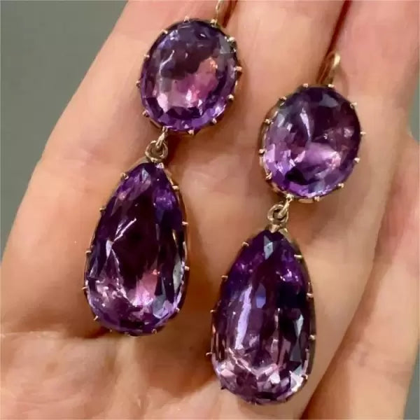 24ctw Victorian Pear & Oval Cut Amethyst Earrings